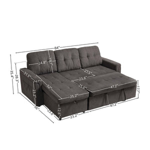 English Elm Upholstered L-Shaped Sleeper Sofa with Reversible Storage, Pull-Out Bed & Breathable Flannel Finish W3138S00001