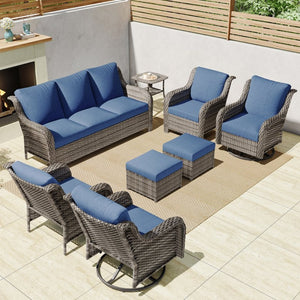 English Elm Jb Outdoor 9 Piece Pe Wicker Patio Set with Swivel Rockers Sofa and Tempered Glass Tables T5925S00005