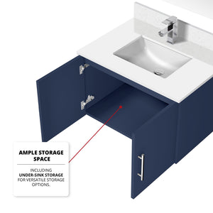 English Elm Navy Bath Vanity 30"W x 22"D with White Quartz Top, Chrome Faucet & 30" LED Mirror, Durable Finish B2731S01306