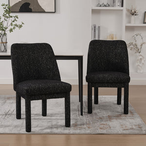 English Elm 21.46" Modern Minimalist Chenille Dining Chair Set of 2 with Rubberwood Legs, Curved High Back Comfort Black+Grey W3189P351396