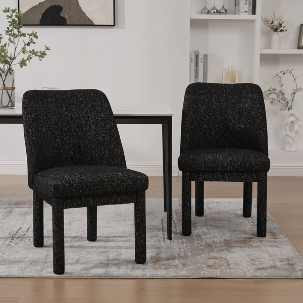 English Elm 21.46" Modern Minimalist Chenille Dining Chair Set of 2 with Rubberwood Legs, Curved High Back Comfort Black+Grey W3189P351396