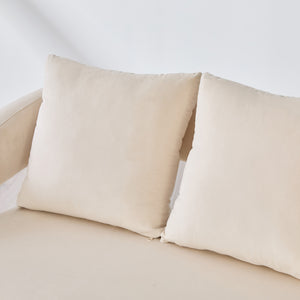 English Elm 53.7"Modern Velvet Loveseat with Open Back and 3 Pillows, Compact 2-Seater Sofa with Metal Legs Beige W3118P312817