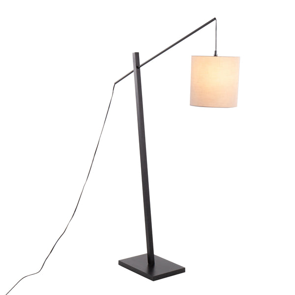English Elm Arturo Contemporary Floor Lamp: Black Wood & Steel Base With Grey Shade For Stylish Task Lighting B202S01385