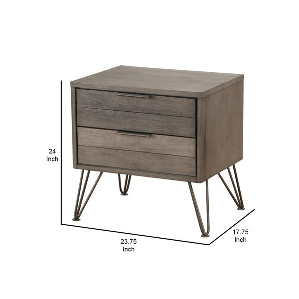 English Elm Contemporary Solid Wood Two Drawer Nightstand with Hairpin Legs for Modern Bedrooms B056P412644