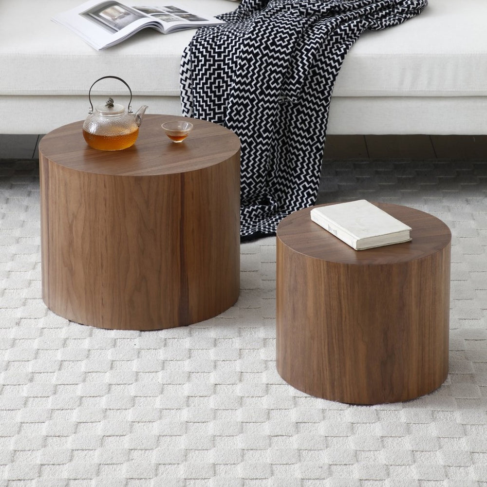 English Elm Round Nesting Coffee Tables Set of 2 Wood Veneer Mdf Modern Living Room Accent W1117P225084