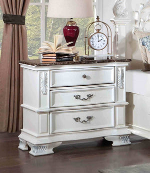 English Elm Traditional Marble Top Nightstand with Dovetail Drawers Cedar Lining Cherry Finish White B2741P436973