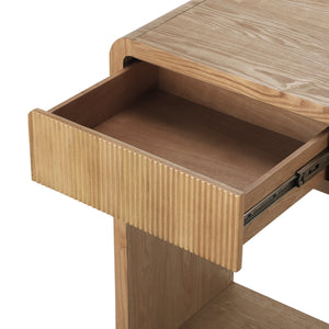 English Elm Christopher Knight Home® - Modern 3-Drawer Console Table with Vertical Slats and Round Edge Design, Solid Wood Veneer, Sleek Entryway Storage Brown N760P328544D