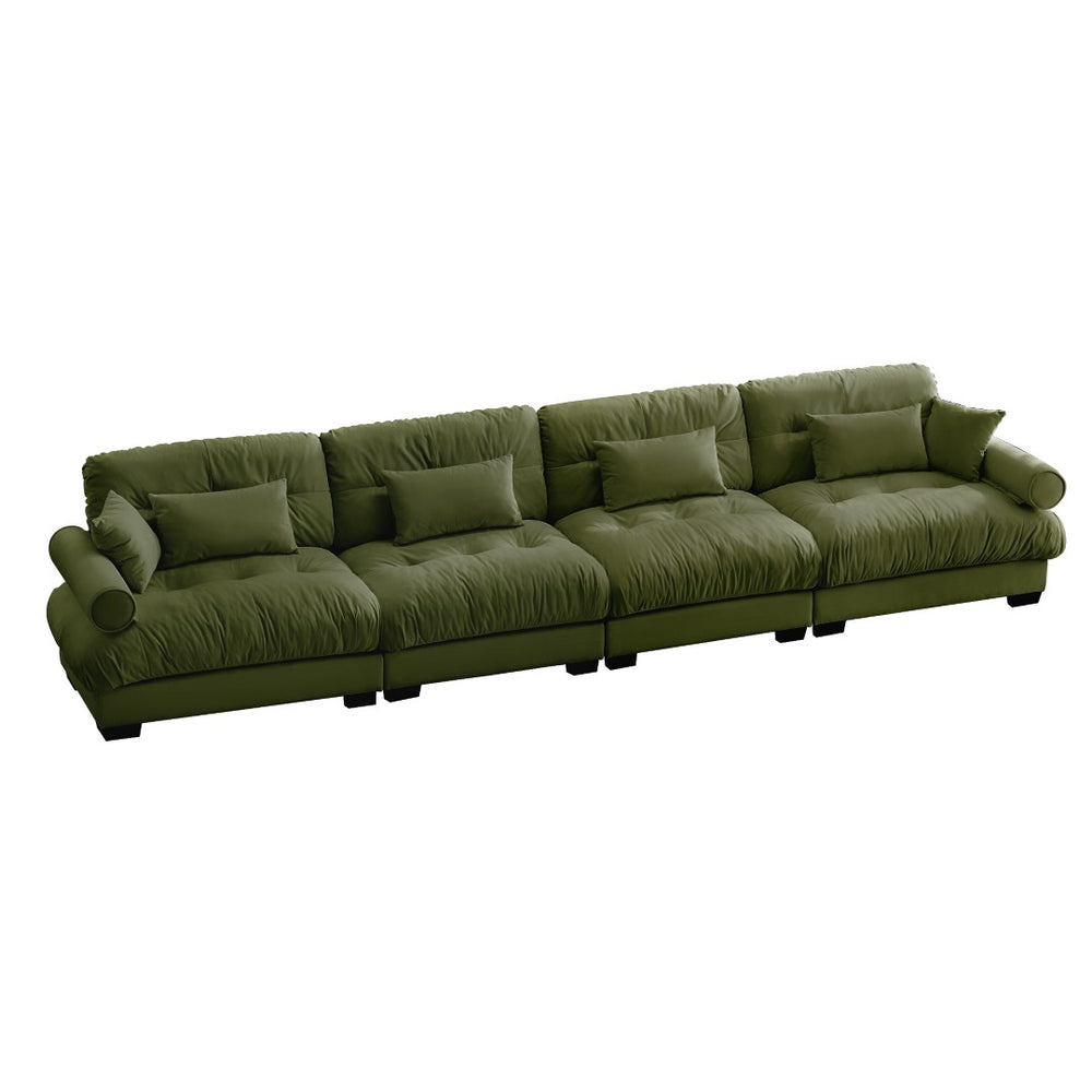 English Elm Super Comfort Modular Velvet Sectional Sofa With Movable Ottoman - Luxurious Olive Green Cloud Couch! W714S01110-GIGA