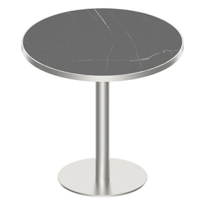 English Elm Round Bistro Dining Table Faux Marble Top Gold Pedestal Base for Small Spaces W3316P421496
