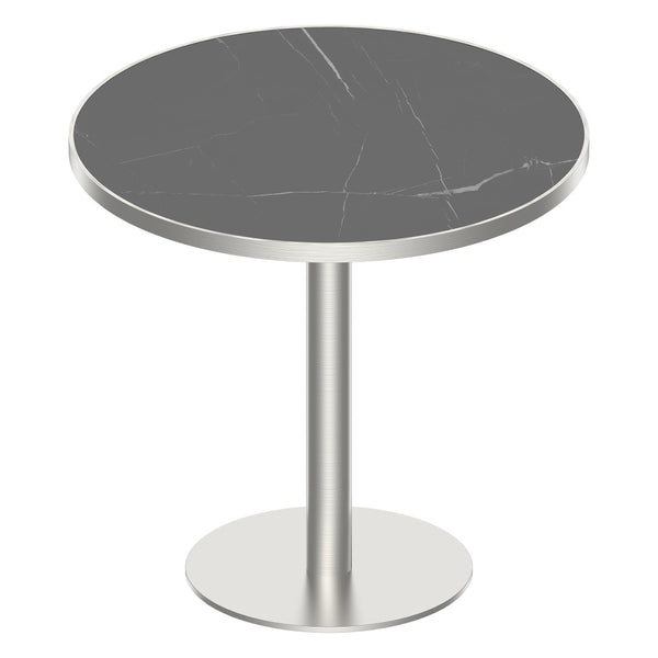 English Elm Round Bistro Dining Table Faux Marble Top Gold Pedestal Base for Small Spaces W3316P421496