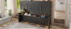 English Elm Queen Murphy Bed with Fold Down Desk Led Lighting and Usb Port for Home Office Dark Gray W1580S00457