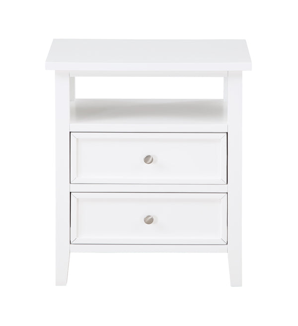 English Elm Weston Solid Wood White 2-Drawer Nightstand with Open Shelf, Dovetail Drawers & Nickel Knobs B050P376947