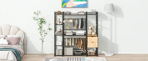 English Elm Open-Style Wardrobe Storage System with Heavy-Duty Metal Frame, Rails, Shelves & Drawers - Sleek Durable Design for Organized Living Black SF000087AAB