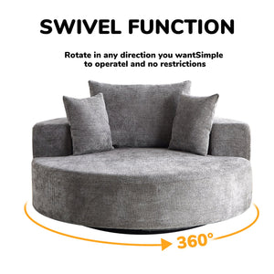 English Elm 55''L Chenille Foam Single Swivel Chair with Plush Backrest Pillow, 360° Smooth Recline for Living Room Lounge Comfort Grey W834S00352