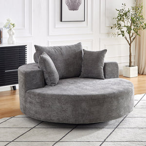 English Elm 55''L Chenille Foam Single Swivel Chair with Plush Backrest Pillow, 360° Smooth Recline for Living Room Lounge Comfort Grey W834S00352