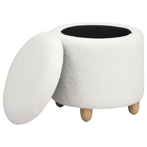 English Elm Corvair Plush Faux Sheepskin Round Storage Ottoman with Hidden Compartment and Natural Wood Feet - Cozy Accent Seat White B062P299981