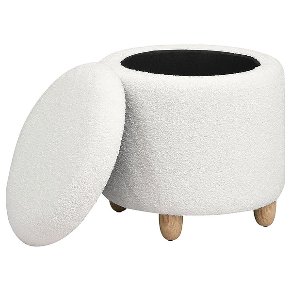 English Elm Corvair Plush Faux Sheepskin Round Storage Ottoman with Hidden Compartment and Natural Wood Feet - Cozy Accent Seat White B062P299981