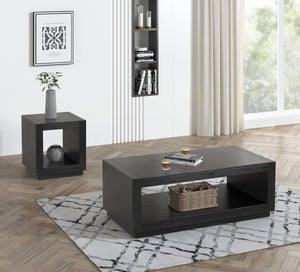 English Elm Contemporary Rectangle Coffee Table With Open Shelf, Black Finish For Modern Living Room Style B2741P395379
