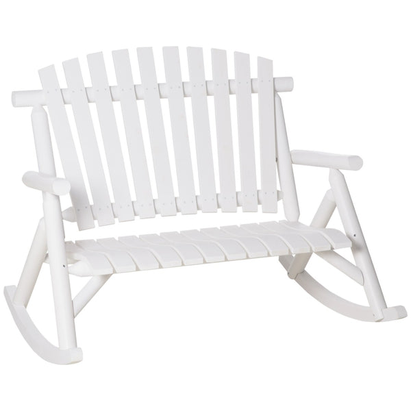English Elm Outsunny Double Adirondack Rocking Chair For Two - Rustic White Wooden Seat For Patio & Garden Relaxation W2225P229739-GIGA
