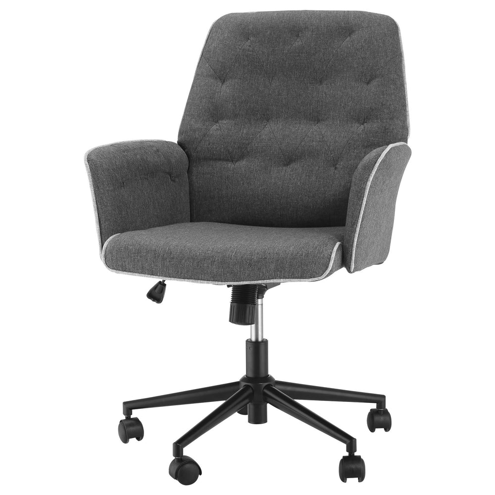 English Elm HOMCOM Tufted Linen Home Office Chair with Padded Armrests, Height Adjustable Swivel Desk Seat, Dark Gray W2225P217955