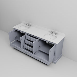 English Elm Dark Grey Double Bath Vanity 80" W x 22" D with White Quartz Top, Soft-Close Storage & Faucet Set B2731P258403