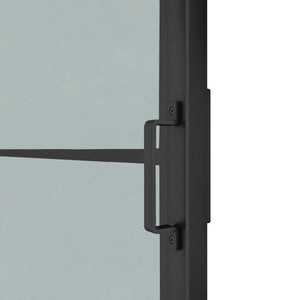 English Elm 30 in Matte Black Steel Sliding Barn Door Frosted Glass Privacy Panel with Hardware B2763P483214