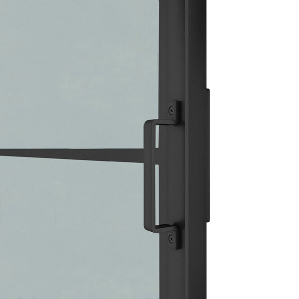 English Elm 30 in Matte Black Steel Sliding Barn Door Frosted Glass Privacy Panel with Hardware B2763P483214