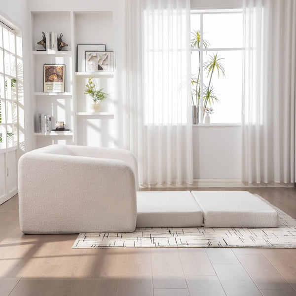 English Elm 71" Chenille Pull Out Sleeper Loveseat Convertible Floor Couch for Dorm or Guest Bedroom Ivory W3118P388899