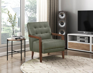 English Elm Modern Tufted Leather Accent Chair with Walnut Wood Frame, Upholstered Seat, Compact Stylish Design Green 28 L x 21 W x 25.75 H B011P271927