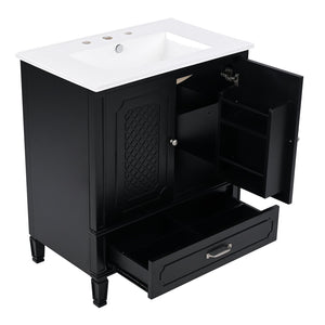 English Elm Christopher Knight Home® - 60" Bathroom Vanity Double Sink Freestanding Set with Ceramic Tops, Ample Adjustable Storage Black N759S313313B