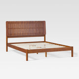 Slatted Headboard Mid-Century Modern Solid Wood Queen Bed Brown CALB5CBR Walker Edison