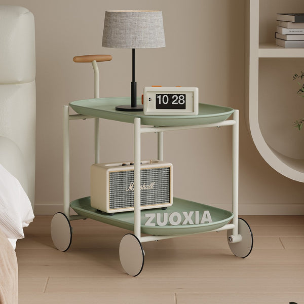 English Elm Moon Rolling Two Tier Open Shelf Cart Scandinavian Style for Kitchen or Living Room W3318P308309