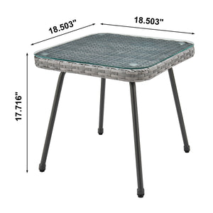 English Elm Cannes 3-Piece Conversation Set with Waterproof Removable Cushions, Tempered Glass End Table, Patio Stylish Grey B365P397647