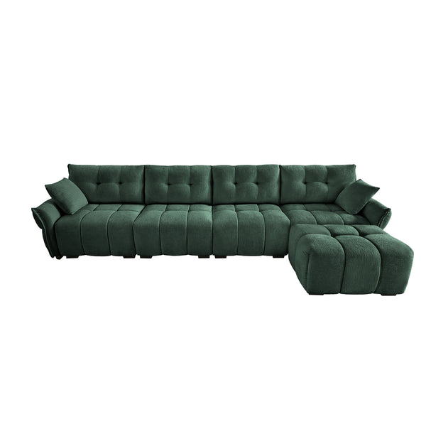 English Elm Modular 4-Seater Sofa With Ottoman - Configurable Chenille Upholstery, Solid Wood Frame, Durable Comfort Green W714S01165