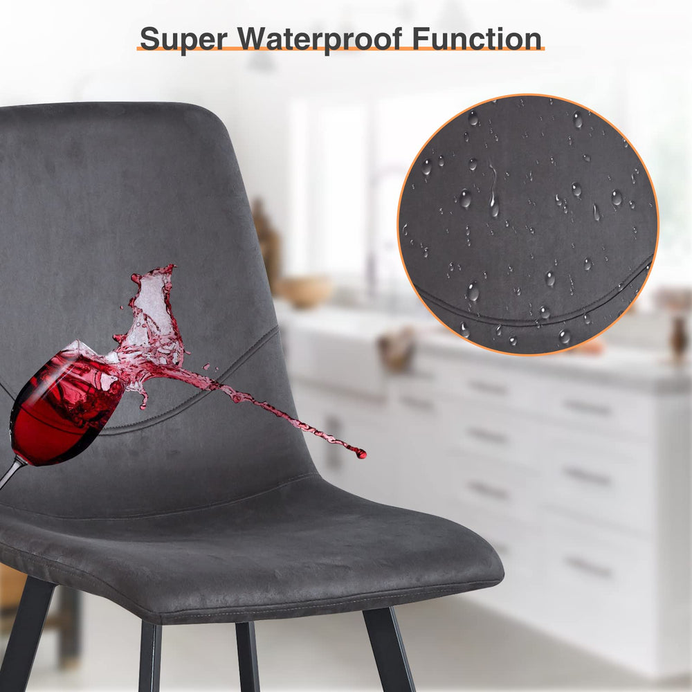 English Elm Dining Chairs Set of 2 Dark Gray Velvet Upholstered Mid-Century Metal Legs Ergonomic Supportive Seating for Kitchen & Dining Room, Easy Clean & Assembly B205P339998