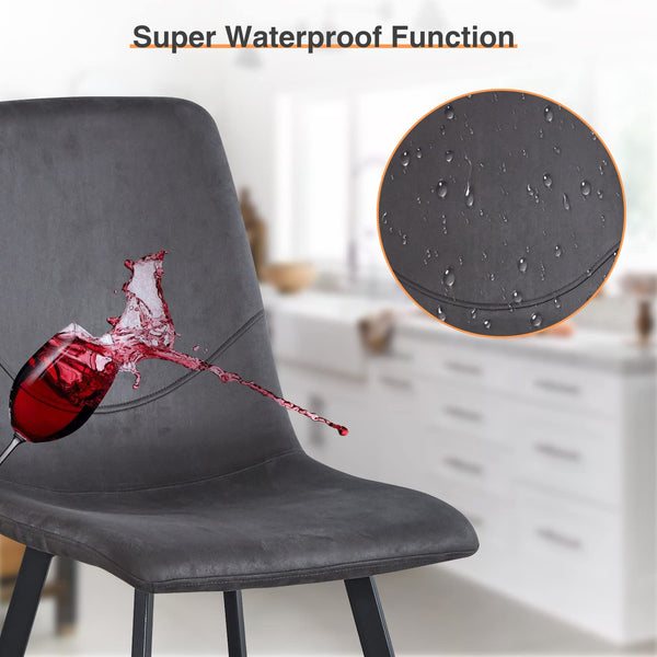 English Elm Dining Chairs Set of 2 Dark Gray Velvet Upholstered Mid-Century Metal Legs Ergonomic Supportive Seating for Kitchen & Dining Room, Easy Clean & Assembly B205P339998