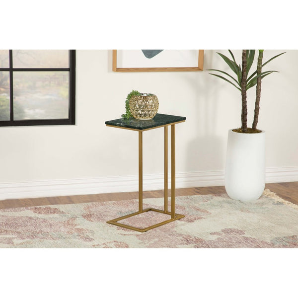 English Elm Encina Genuine Marble Top Antique Gold C-shape Sofa Snack Table for Living Room Green B062P451842