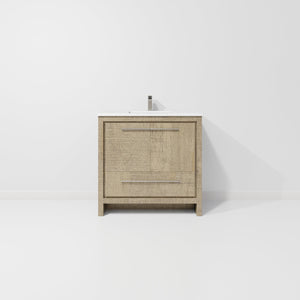 English Elm Lafarre Rustic Acacia 36" Bath Vanity w/ White Quartz Top, Gun Metal Faucet, Soft-Close Storage B2731P337003
