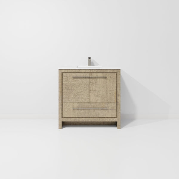 English Elm Lafarre Rustic Acacia 36" Bath Vanity w/ White Quartz Top, Gun Metal Faucet, Soft-Close Storage B2731P337003