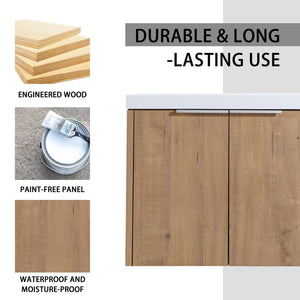 English Elm 36" Wall-Mounted Bathroom Vanity Set With Sink, Side Cabinets, Soft Close Doors & Ample Storage W999S00225