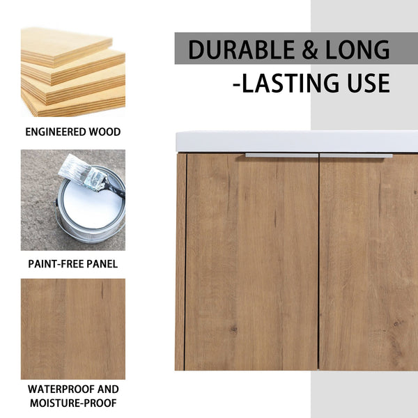 English Elm 36" Wall-Mounted Bathroom Vanity Set With Sink, Side Cabinets, Soft Close Doors & Ample Storage W999S00225