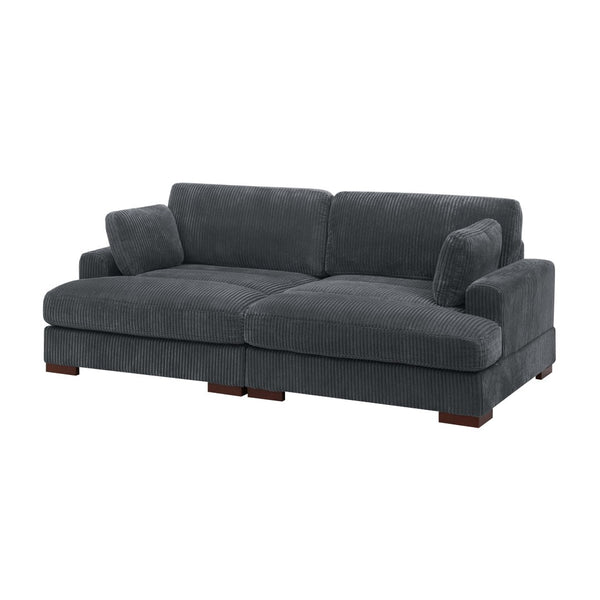 English Elm Large Corduroy Chaise Loveseat with Extended Leg Support for Relaxed Living Rooms Dark Gray B2748S00047