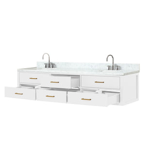 English Elm White Double Vanity With Carrara Marble Top & Polished Chrome Faucet Set – Elegant Storage Solution! B2731P258163-GIGA