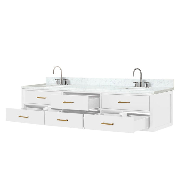 English Elm White Double Vanity With Carrara Marble Top & Polished Chrome Faucet Set – Elegant Storage Solution! B2731P258163-GIGA