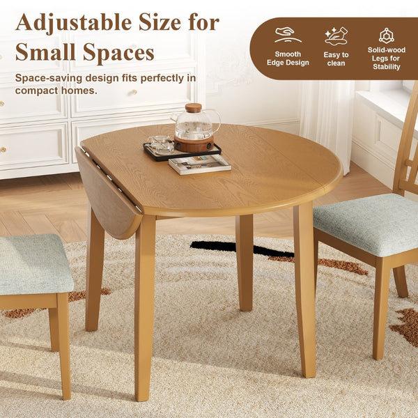 English Elm Extendable Round Dining Table Folding Mdf Top Rubberwood Legs Small Space Apartment Light Brown N752P405933A