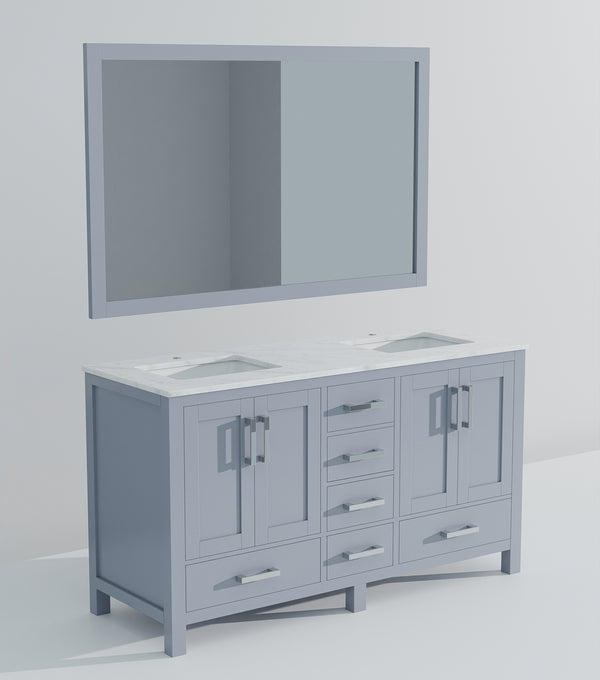 English Elm Dark Grey Double Bath Vanity With Carrara Marble Top & Mirror - Stylish Storage For Your Bathroom Upgrade B2731S00697
