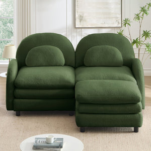 English Elm Teddy Fleece Modular Loveseat with Ottoman Curved Sculptural Sofa for Living Room Green W5656S00077