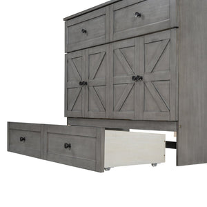 English Elm Full Size Murphy Bed Rattan Cabinet with Storage Drawers and Gold Hardware N708S00005AAE