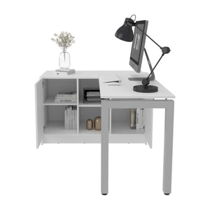 English Elm Alfie 72" Rotable Desk with Adjustable Dual Orientation, Built-In Storage, Walnut Finish Home Office B200S00449