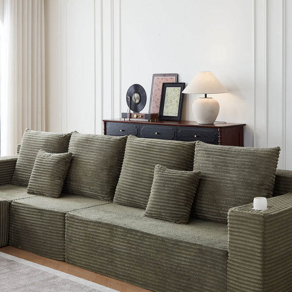 English Elm Deep Modular Cloud Couch In Soft Corduroy With Cup Holders – Cozy, Stylish, No Assembly Needed! W848S00055